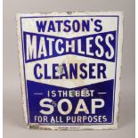 A vintage enamel sign for Watson's matchless soap.