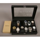 A watch case containing ten gents quartz wristwatches to include Sekonda, Accurist etc.