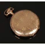 An Elgin gold plated pocket watch with white enamel dial, Roman numeral baton markers second