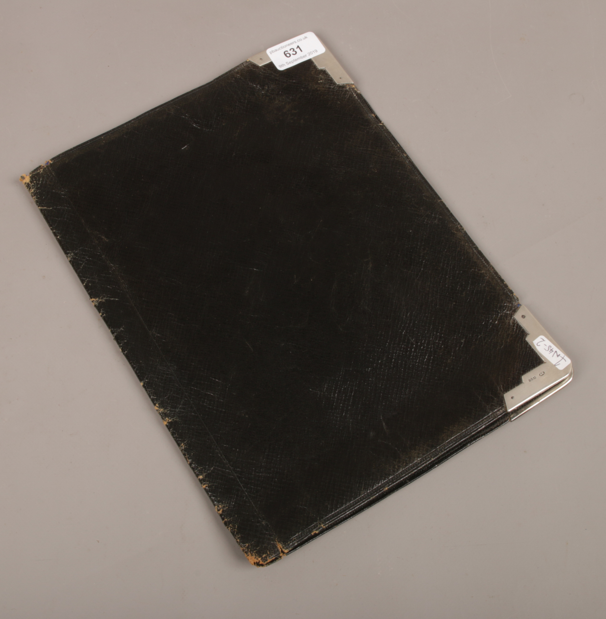 A Victorian silver and black leather document case makers label to the interior for Toulmin & Gale