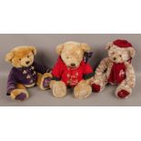 Three Harrods Christmas edition teddy bears 1999, 2000 and 2003 year dates.