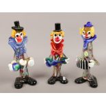 Three Murano glass clowns, tallest 26cm.