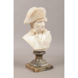 A signed alabaster bust of Napoleon raised on socle base, 32cm tall.Condition report intended as a