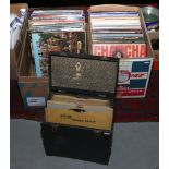 Two boxes of mainly easy listening L.P records, along with a carry case of 78 records.