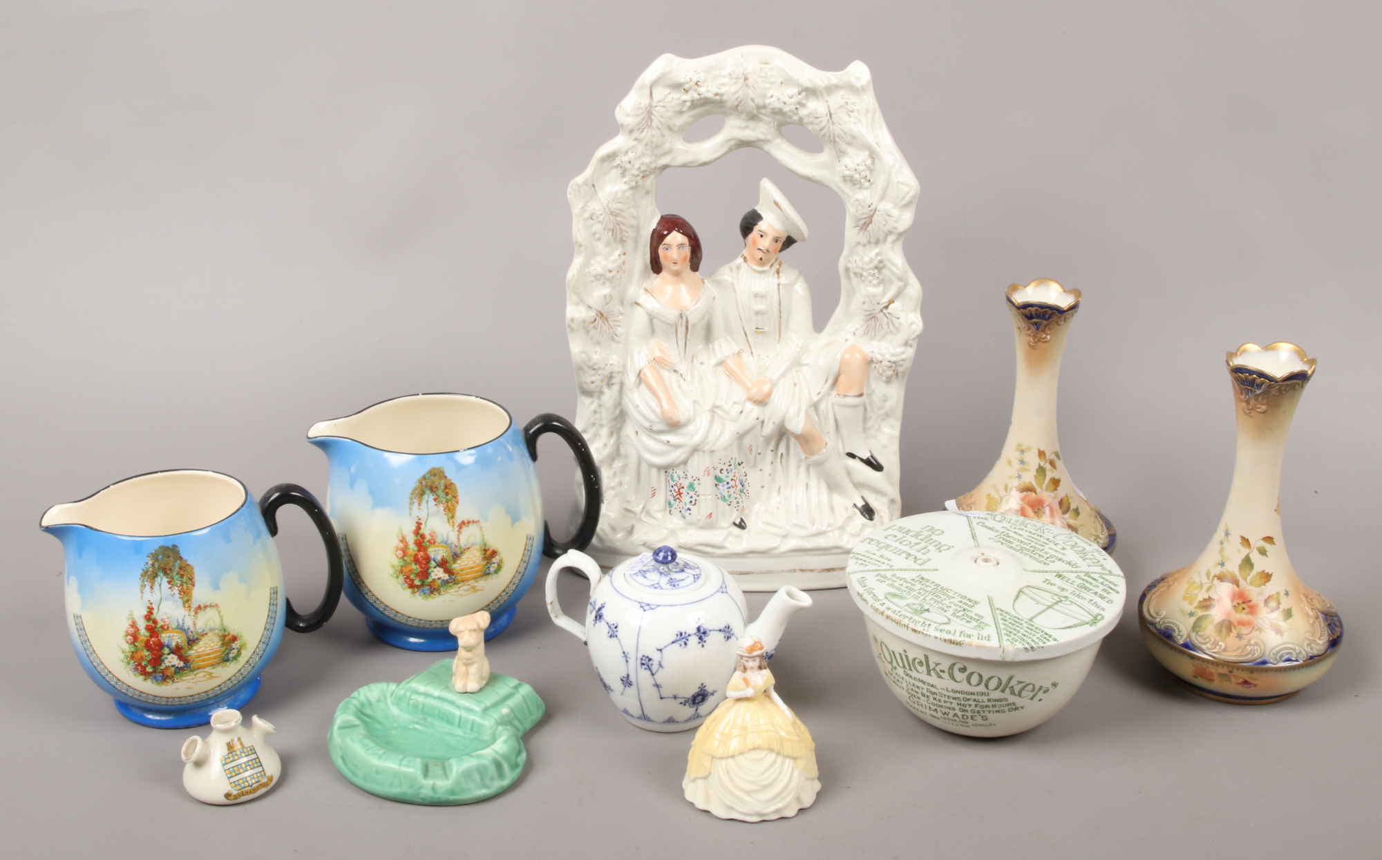 A quantity of collectable ceramics including a pair of Carltonware blushware vases, a