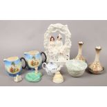 A quantity of collectable ceramics including a pair of Carltonware blushware vases, a