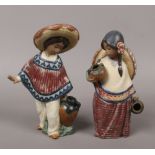 A pair of Lladro ceramic figures of a young Mexican boy and girl.