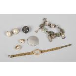 A small quantity of jewellery to include silver charm bracelet, clip on earrings, G. Ibberson