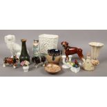 A group of collectable ceramics including Clarice Cliff vase, Beswick, Coalport, A Royal Doulton