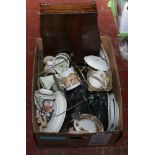 A box of miscellaneous ceramics and metalwares etc including Masons, part canteen of cutlery and