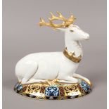 A Royal Crown Derby paperweight from The Heraldic Beasts Collection, The White Hart with gold