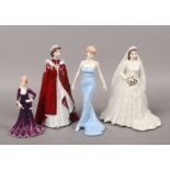 Two Royal Worcester figures both of Queen Elizabeth II, along with two Royal Doulton figures, one of