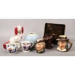 A collection of ceramics and a papier mache tray to include Royal Doulton, Chinese jar etc.