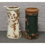 Two painted terracotta chimney pots H 60cm x Diameter 28cm.