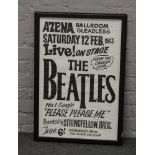 A framed limited edition poster print The Beatles Live at the Azena Ballroom, Gleadless Sheffield