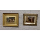 Two gilt framed Victorian crystoleums each depicting courting couples.