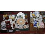 Three boxes of miscellaneous including Wedgwood, Coalport, Aynsley, Midwinter, Wade Heath, Ornaments