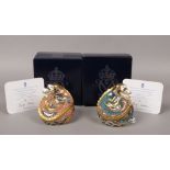 A pair of Royal Crown Derby Millennium dragons, Dragon of Happiness and Dragon of Good Fortune, both
