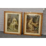 After Jane Maria Bowkett, two antique framed colour prints both depicting ladies one entitled The