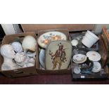 Three boxes of miscellaneous to include Bossons wall plaques, phrenology head, Aynsley etc.