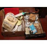 Two boxes of miscellaneous to include Japanese teawares, Royal Albert, Stratton compact, Border Fine