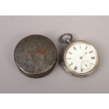 A Victorian silver pocket watch with white enamel dial, Roman numerals and subsidiary seconds,