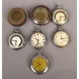 Five white metal pocket watches all with subsidiary seconds including Ingersoll services etc.