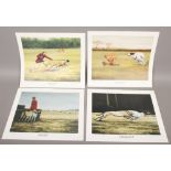 David French, four limited edition signed prints, hare coursing scenes, unframed.