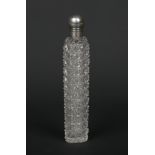 A Victorian cut glass scent bottle with silver top. Assayed Birmingham 1889, 18cm.Condition report