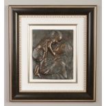 Bill Mack (American b.1949) framed bonded bronze sculpture, mother and child, 32cm x 27cm.