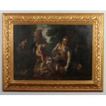 A 19th century gilt framed oil on canvas. Classical scene with Cupid and Venus by the side of Mars