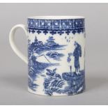 A rare Caughley dry-bottomed mug of cylindrical form and with strap handle. Printed in underglaze