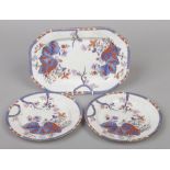 A 19th century Spode New Stone canted rectangular tureen stand and pair of side plates decorated