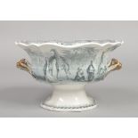 A John Ridgway twin handled pedestal bowl. Printed in green and gilded with the Giraffe pattern,