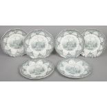 Six John Ridgway dinner plates. Printed in green with the Giraffe pattern, depicting three