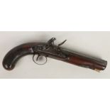 A flintlock duelling pistol. With octagonal barrel, knurled walnut fullstock, ramrod and engraved