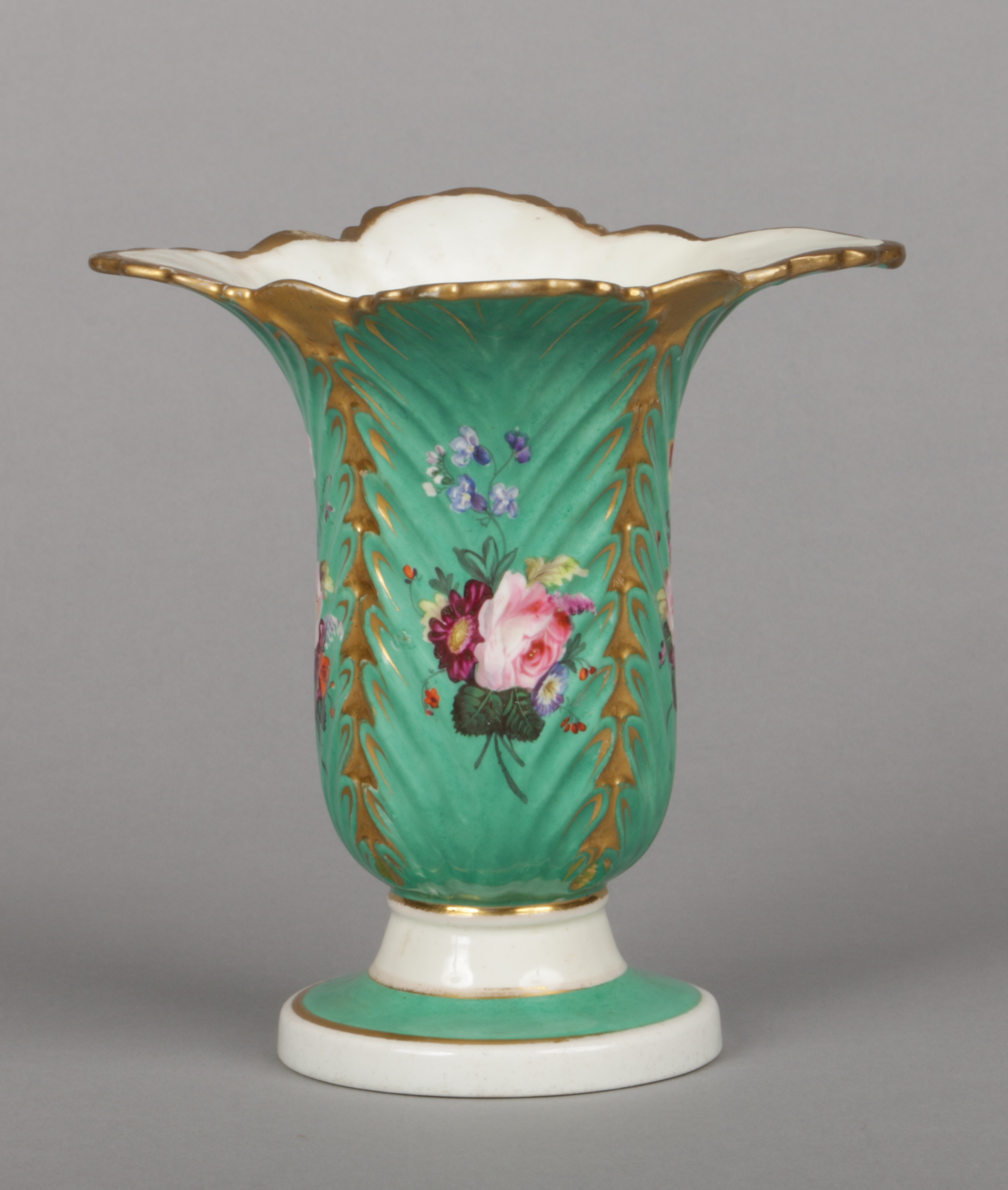 A rare Rockingham acanthus leaf-moulded vase with overhanging lip and supported on a circular