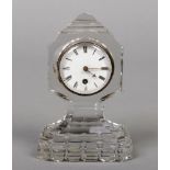 A 19th century cut crystal pedestal desk clock. With enamel dial and pocket watch movement with
