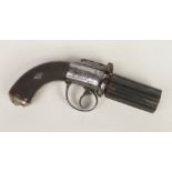 A mid 19th century six-shot pepperbox revolver. With fluted barrels, engraved round action,