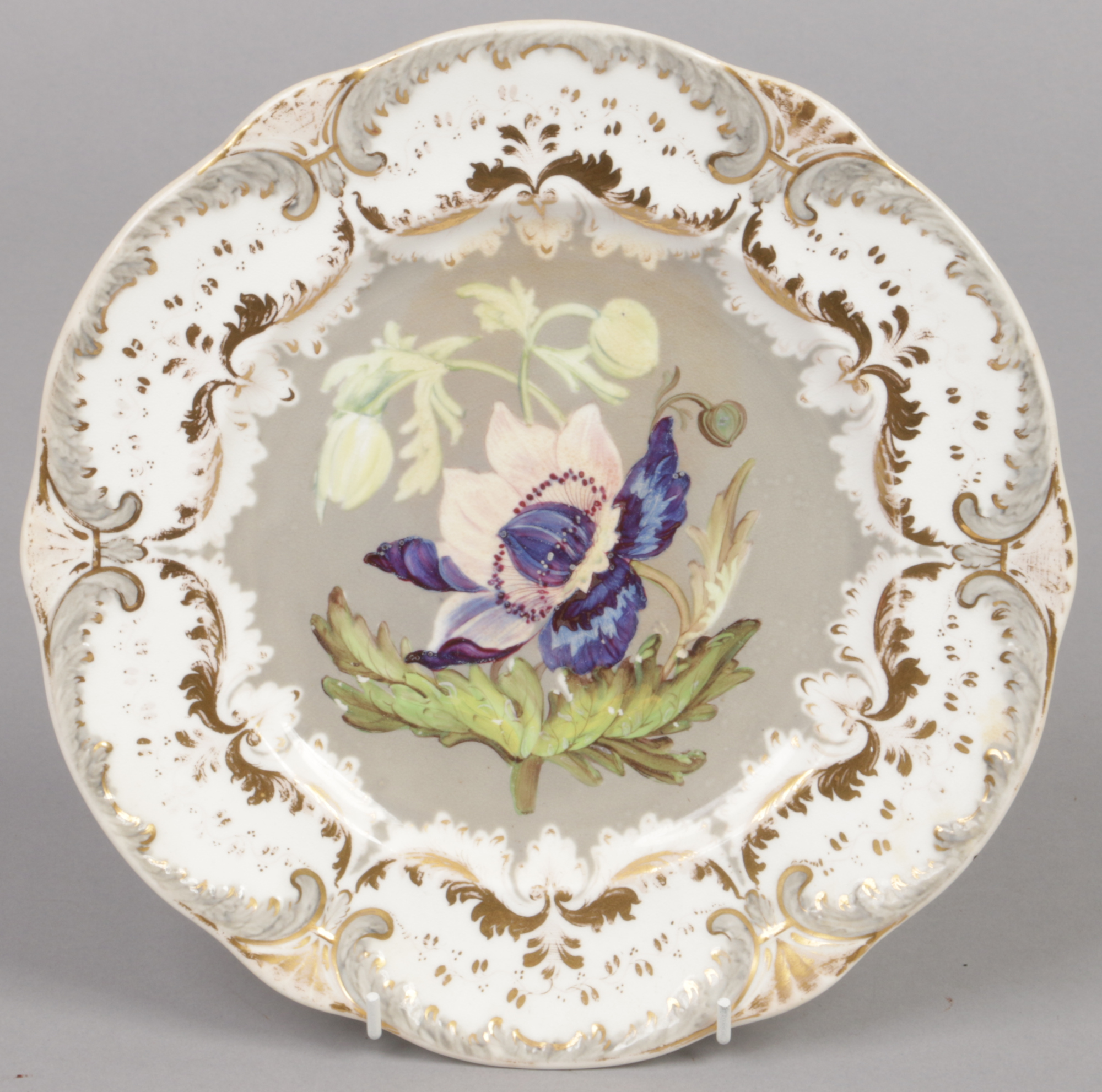 A Rockingham part dessert service with C-scroll moulding and having gilt and grey borders. Each - Image 11 of 19