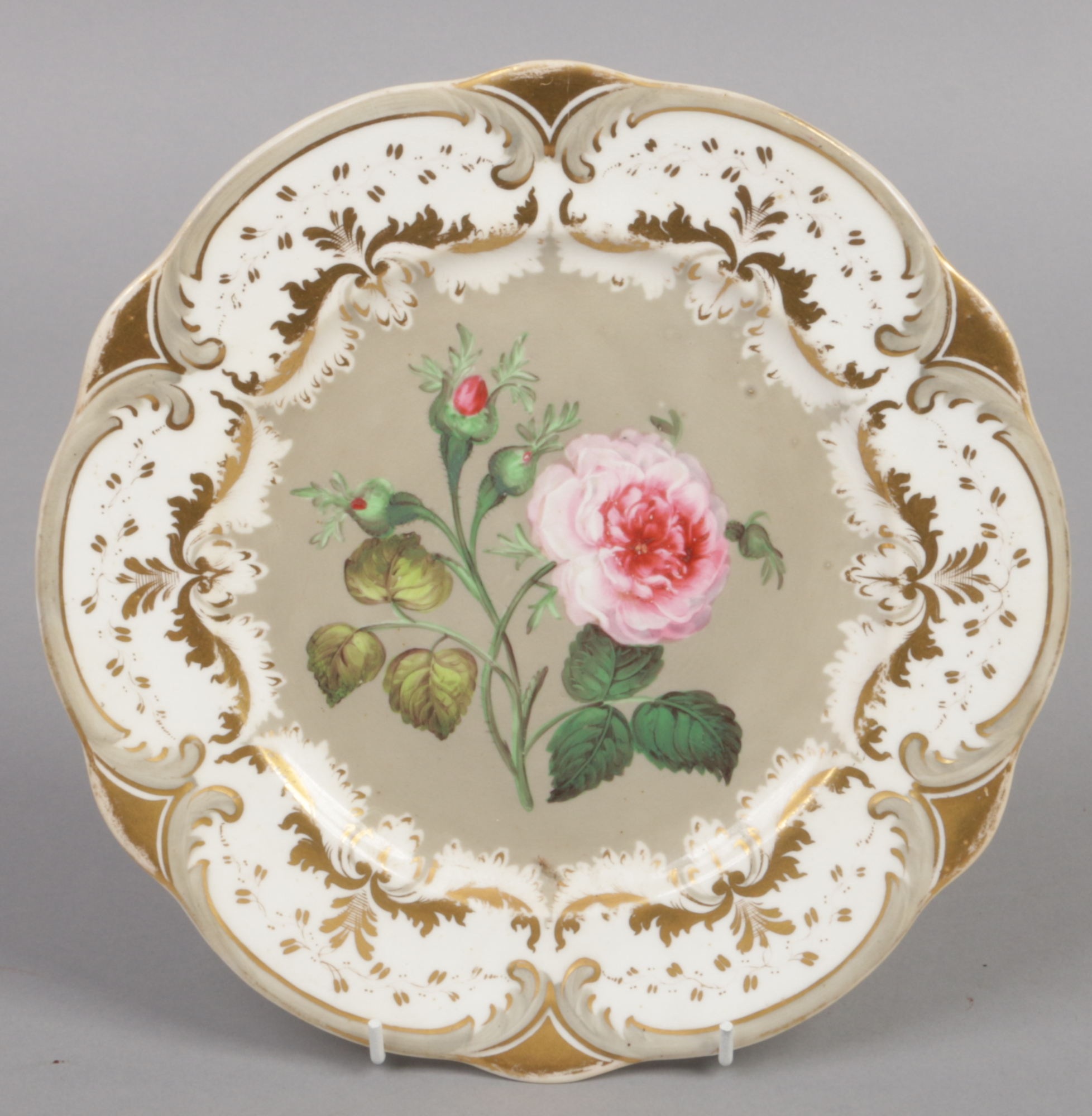 A Rockingham part dessert service with C-scroll moulding and having gilt and grey borders. Each - Image 15 of 19