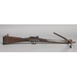 A mid 18th century stone bow, possibly by Johnson of Manchester. With carved walnut stock and
