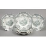 Seven John Ridgway soup plates. Printed in green with the Giraffe pattern, depicting three