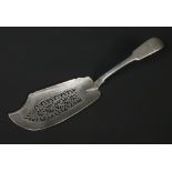 A Victorian silver fiddle pattern fish slice by Samuel Hayne & Dudley Cater. Assayed London 1842,