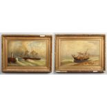 Desiree Chassin Trubert (French) pair of gilt framed oils on canvas. Coastal scenes, one depicts a