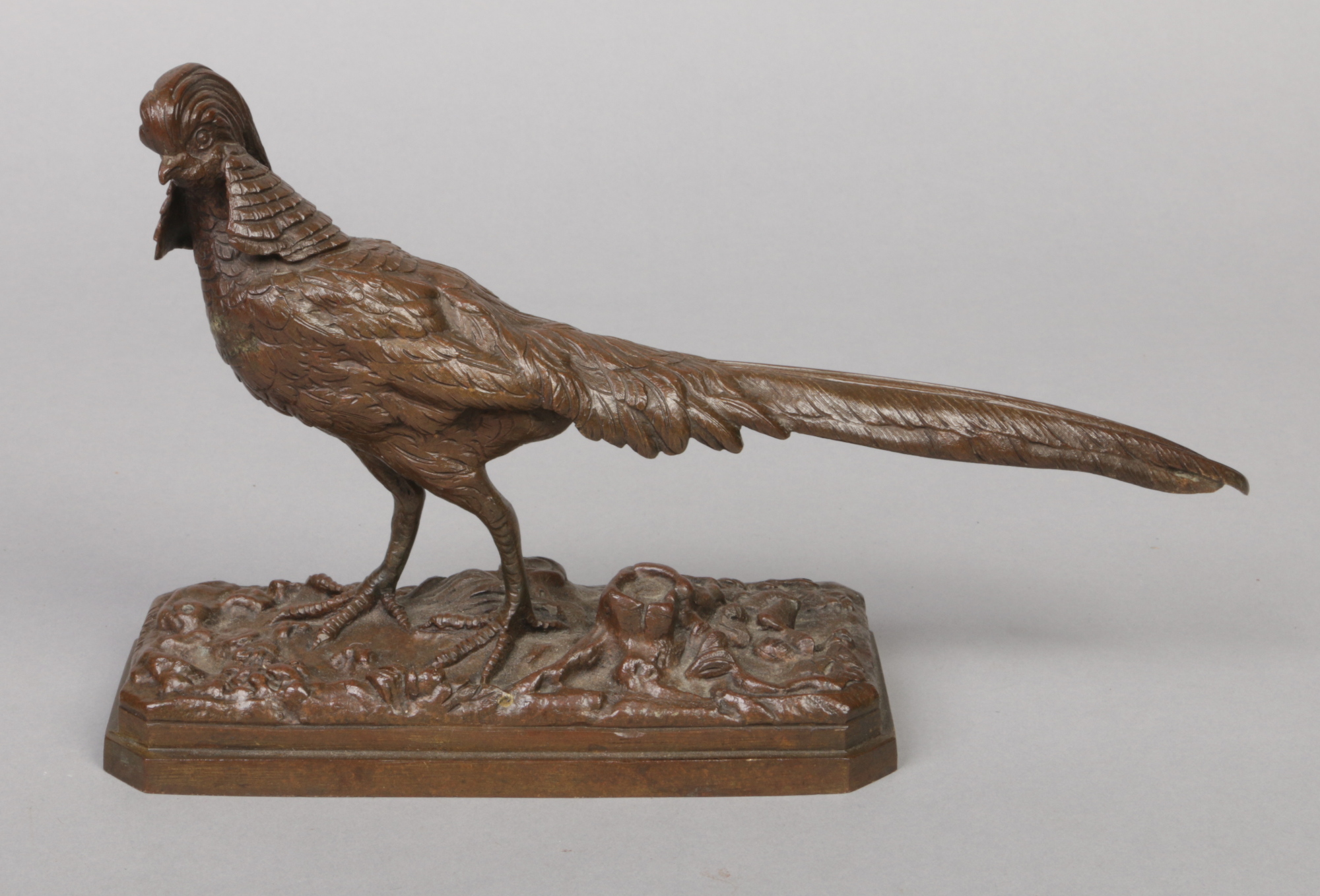 Henri Emile Adrien Trodoux (French 19th century) bronze sculpture of a golden pheasant. Raised on