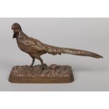 Henri Emile Adrien Trodoux (French 19th century) bronze sculpture of a golden pheasant. Raised on