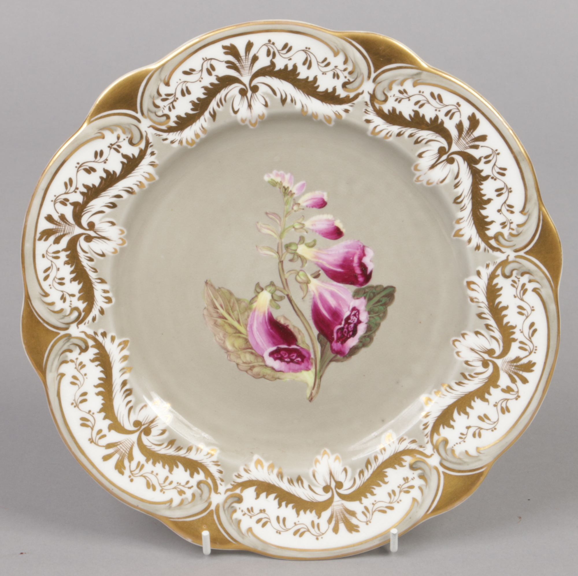 A Rockingham part dessert service with C-scroll moulding and having gilt and grey borders. Each - Image 12 of 19