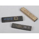 Three 19th century Chinese ink stone sticks. Each with character inscriptions. One decorated with