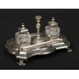 A Victorian silver presentation desk stand by Edward & John Barnard. Incorporating a pair of of